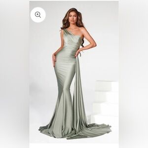 Portia and Scarlett One-Shoulder Gown in Soft Green